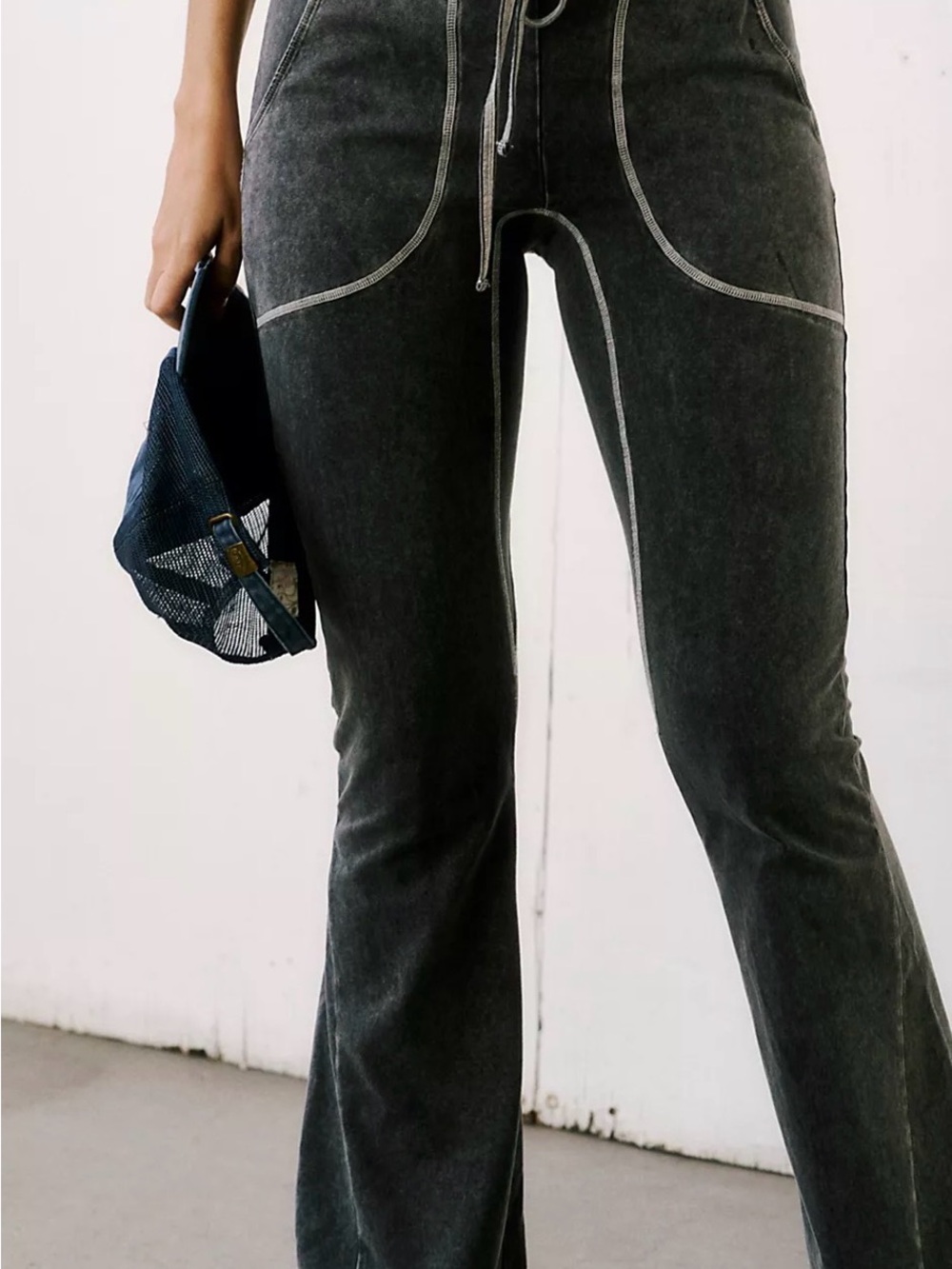 NWT Free People FP Movement New Flow Black-Stonewashed Stitch-Flared Leggings